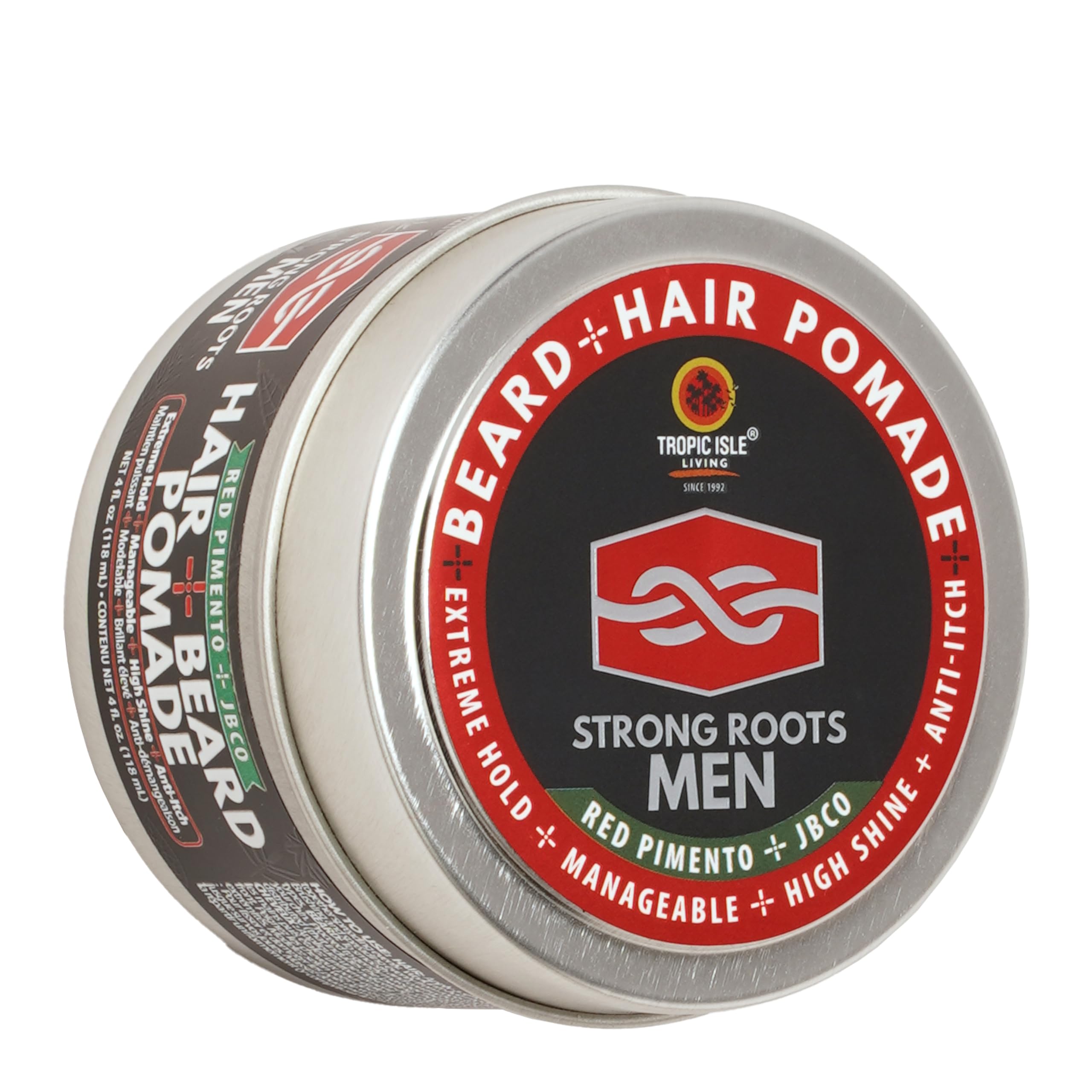 Strong Roots Men Beard + Hair Pomade - Extreme Hold & High Shine for Men Styling and Grooming, Flake Free, Itch Relief, All Hair Type, Natural Jamaican Black Castor Oil infused with Red Pimento