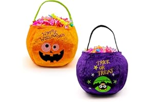 AIMI Halloween Trick or Treat Bags 2 Pack Pumpkin Bat Buckets Candy Holders for Kids Child Play Snack Basket Bag Purple Orange