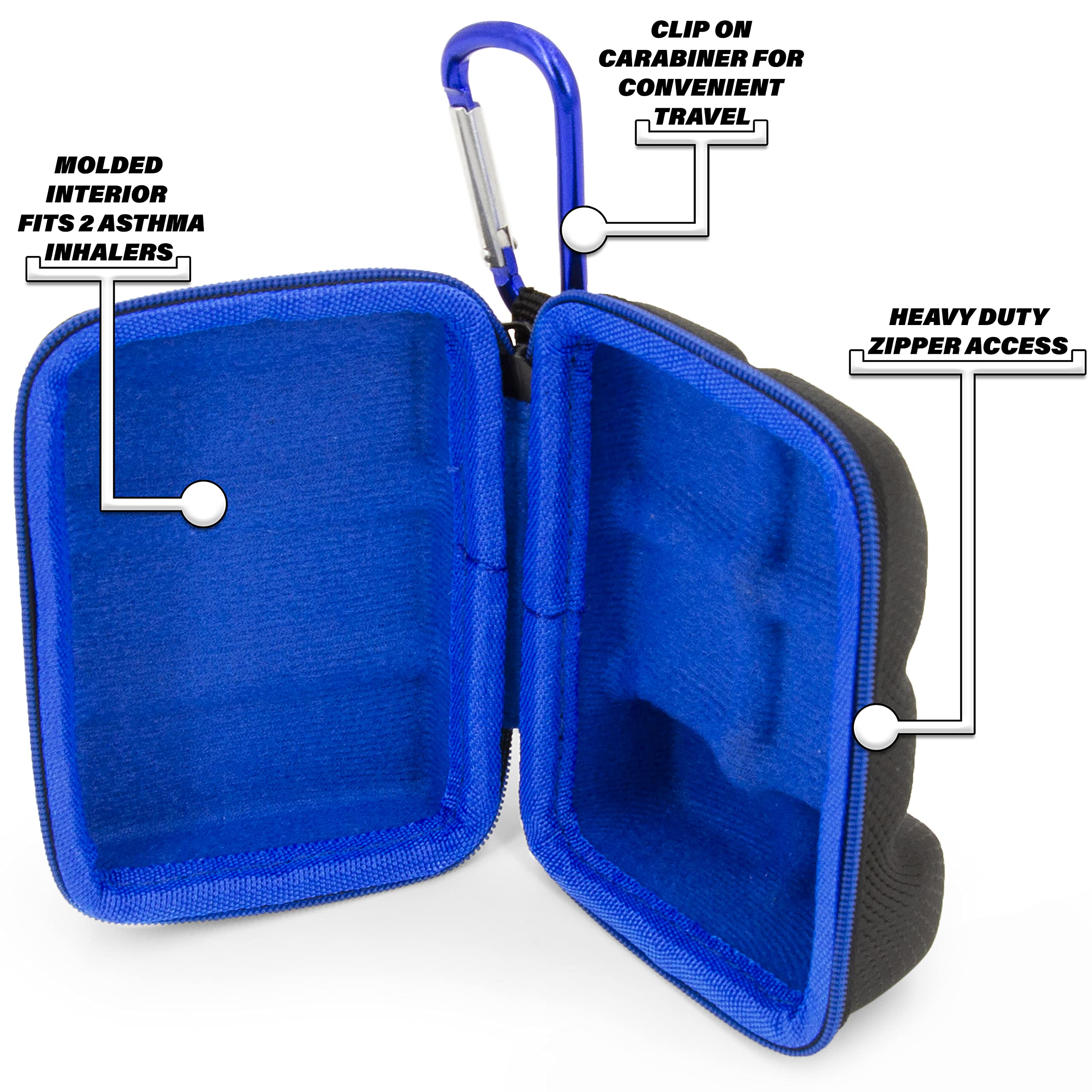 CASEMATIX Asthma Inhaler Holder Case Fits Two Standard Rescue Inhalers With Lanyard and Clip On Keychain Carabiner, Includes Asthma Case Only