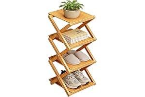 Bamboo Shoe Rack - No Assembly Required, Tall Narrow Foldable Shoe Organizer, Space-Saving Multifunctional Shelf for Entryway