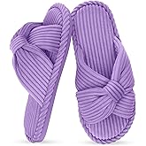 IPSAE House Slippers for Woman Memory Foam Open Toe Slippers Corduroy Cross Bow Womens Slipper Slides Comfy Indoor Bedroom Slip On Shoes