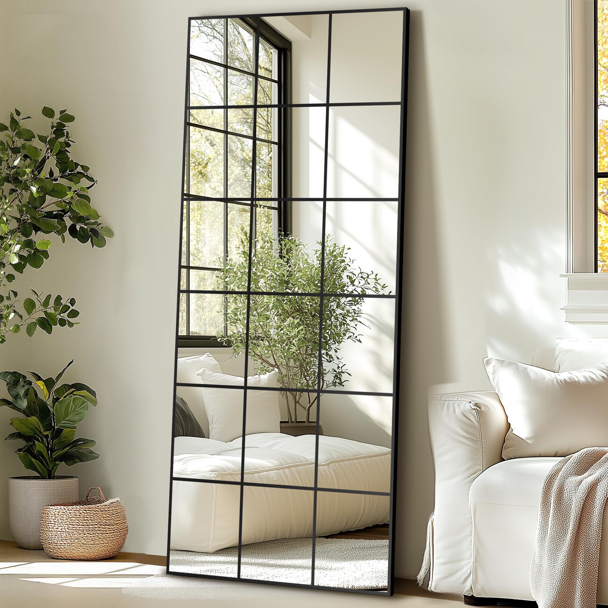 Photo 1 of Delma Full Length Mirror, 30"x 70" Window Pane Decorative Mirror for Wall, Black Metal Framed Wall Decor, Wall Mounted, Hanging or Leaning for Bedroom, Living Room, Entryway