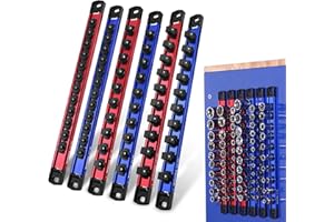 WORKPRO Magnetic Socket Organizer Set, 1/2" 3/8" 1/4" Drive Aluminum Alloy Socket Holder with Removable Socket Clips for Quick Customization, 6PC Socket Rail for Tool Box Drawer (Sockets Excluded)