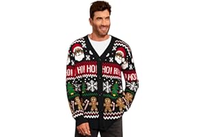 Arvilhill Men's Christmas Cardigan Merry Xmas V Neck Button Knitted Sweater (S-XXL)