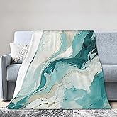 Soft Warm Throw Blanket for Couch Living Room Teal Turquoise Beige Grey Art Marble Cozy Fuzzy Throw Blanket for Sofa Bed Blanket 60"x50"