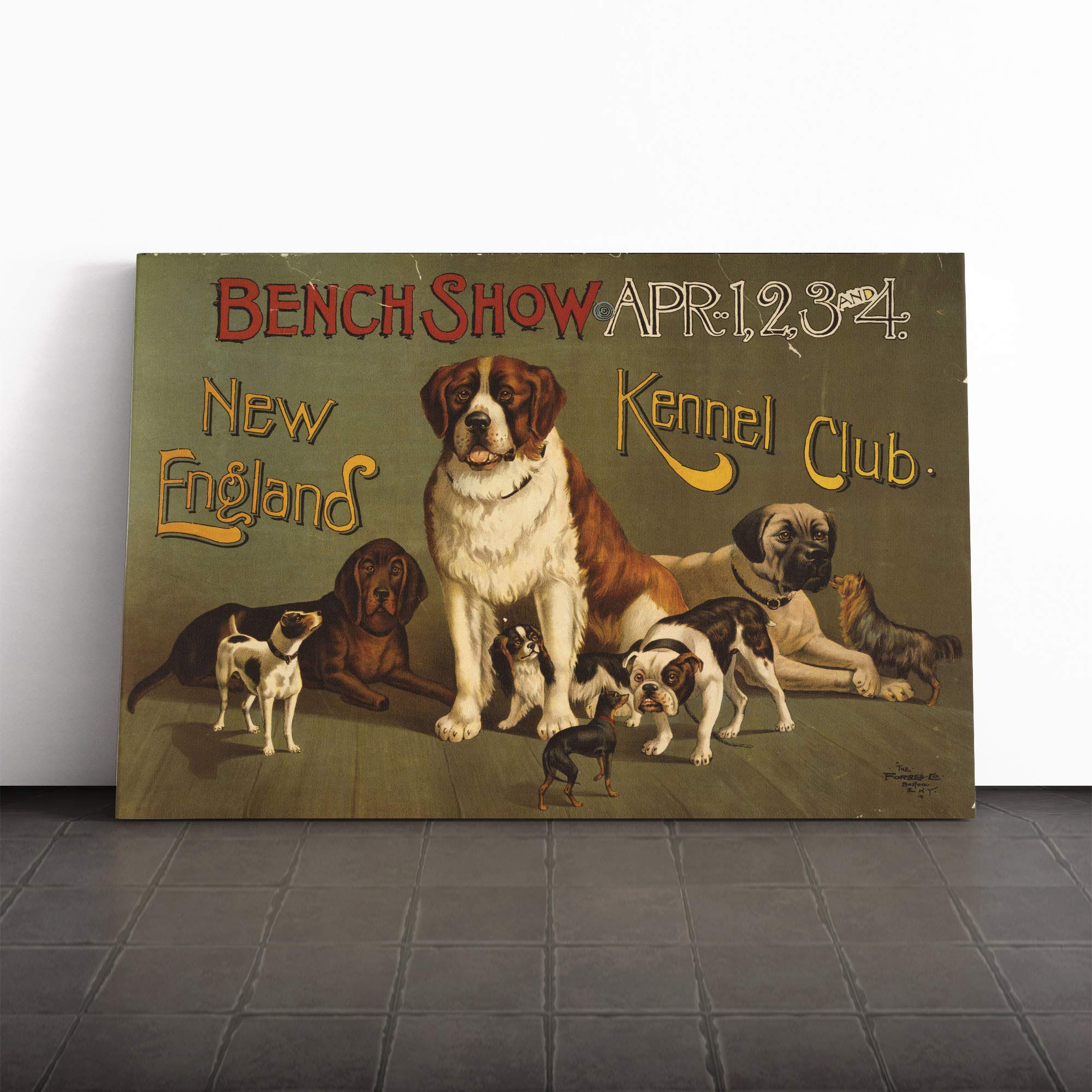 Poster Kennel Club Dog Canvas Print | Gallery Wrapped 30mm Frame Wall Art | 20x14 inches | Ready to Hang | Retro Animals Picture | Living Room Bedroom Lounge Office