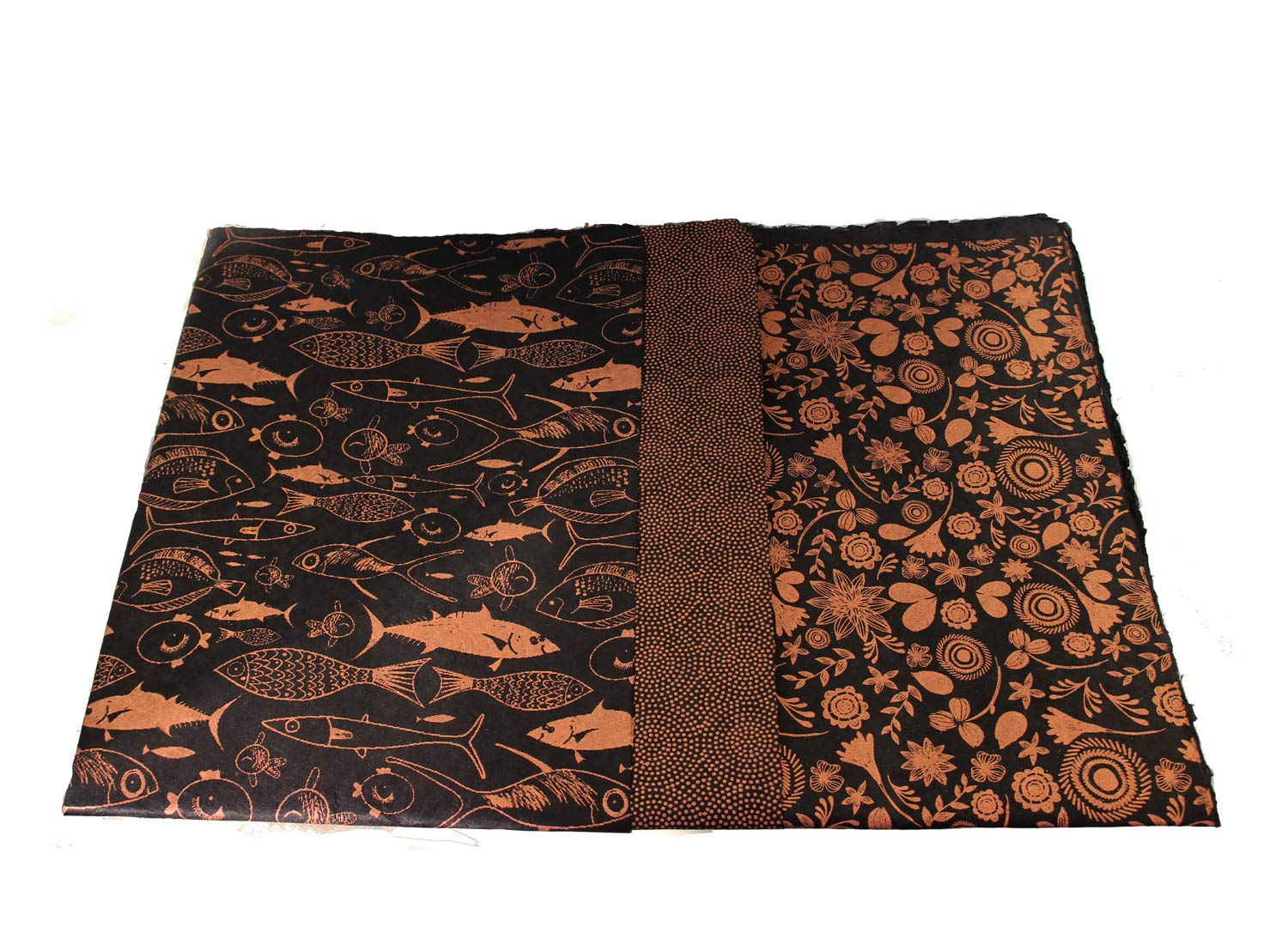 Maharanis Handmade Paper Lokta Daphne Paper for Packaging, Crafts and More Set of 3 Black/Gold Rose