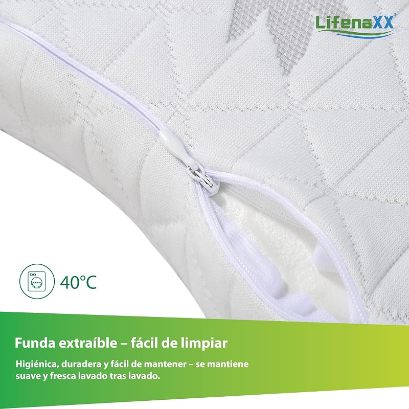 Almofada cervical de cânhamo LX-053 – Almofada ergonómica de espuma viscoelástica com capa lavável – suporte natural ao pescoço, respirável e confortável