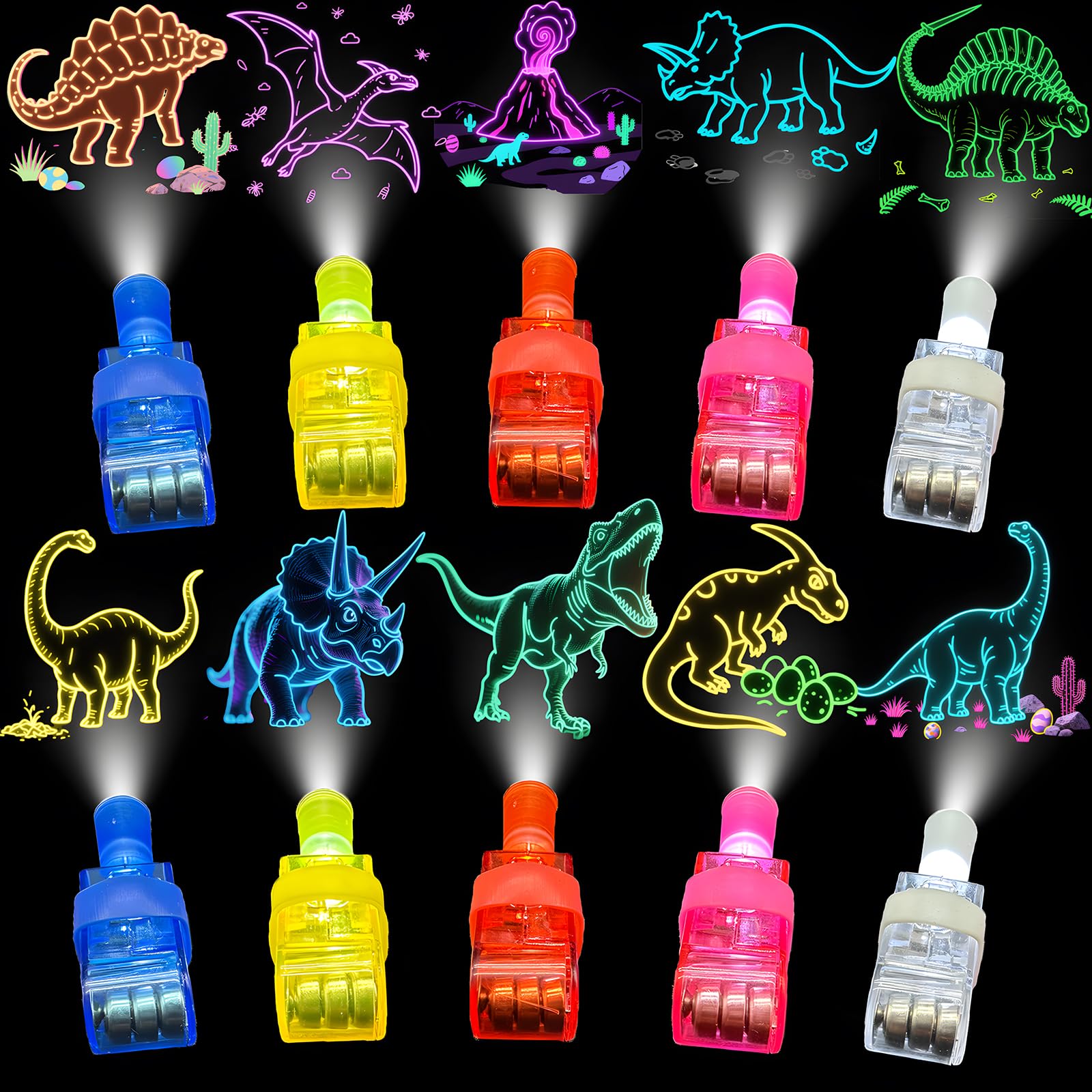 KCNVLCK 40 PCS Dinosaur Party Favours Goodie Bag Fillers - Kids LED Light Up Finger Lights Toys, Glow in The Dark Rave Accessories for Boys Girls Birthday Halloween Party Supplies โ image 1
