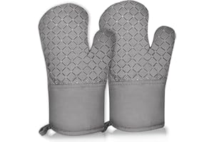 Generic Oven Mitts, Silicone & Cotton, Heat Resistant Up to 500F, Non-Slip, Gray, 30 x 17 inches, 2 Pieces