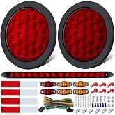 Jamarco 4" Inch Round Led Trailer Tail Lights Kit w/25ft Wiring Harness | 4" Round Led Stop Turn Tail Lights 24LED, 4Amber+2Red Mini Markers, 13.8" Red Led 3RD Brake Identification Trailer Light Bar