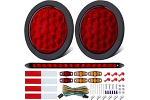 JAMARCO 4" Inch Round Led Trailer Tail Lights Kit, 4" Round Led Stop Turn Tail Lights 24LED, 4Amber+2Red Mini Marker Lights, 13.8" Red Led 3RD Brake Identification Trailer Light Bar, 25ft Wiring Harness