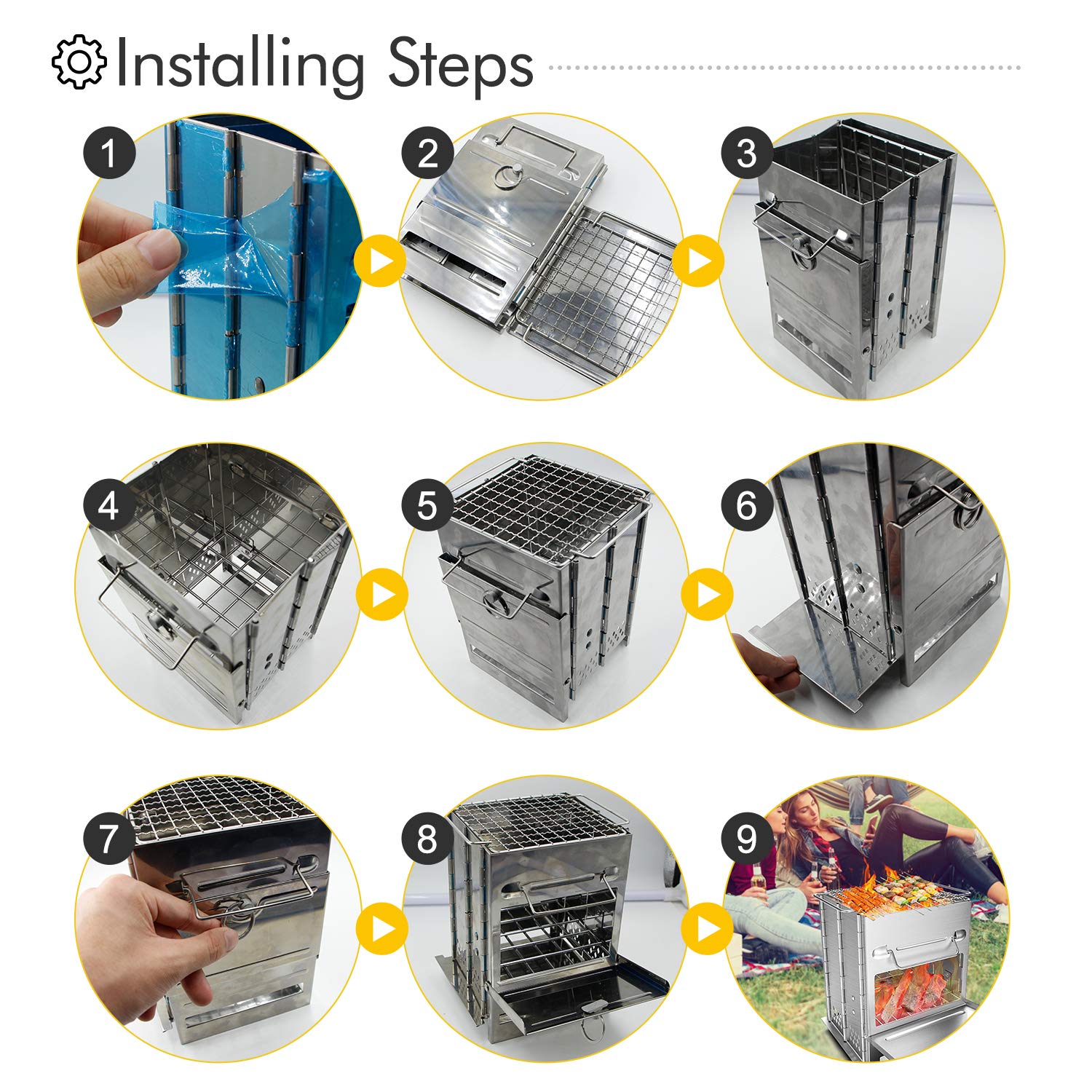 Wood Stove Camping Stove Backpacking Wood Burning Stove Mini Portable Foldable Stainless Steel Wood Cook Stove Alcohol Tiny Outdoor Camp Stove for Outdoor Hiking Picnic BBQ and Cooking (Wood Stove)