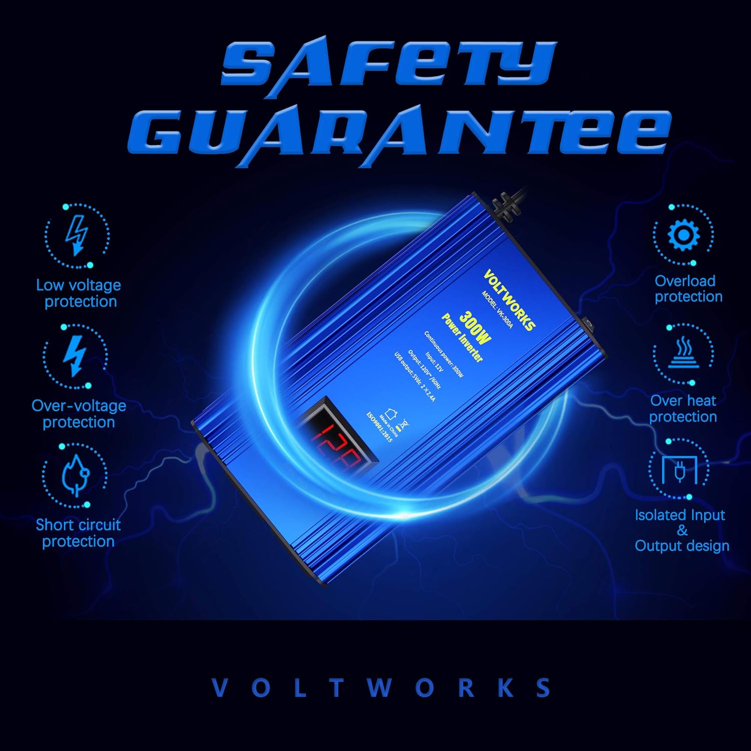 Power Inverter 300W Car Inverter DC 12V to 110V AC Converter with LED Voltage Display & 4.8A Dual USB Car Adapter Charger by VOLTWORKS: Electronics