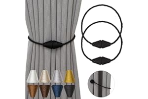 Contoeey Magnetic Curtain Tiebacks 2 Pack Outdoor Rope Curtain Tie Backs Decorative Window Treatment Holdbacks for Home Decorative Curtain, Black