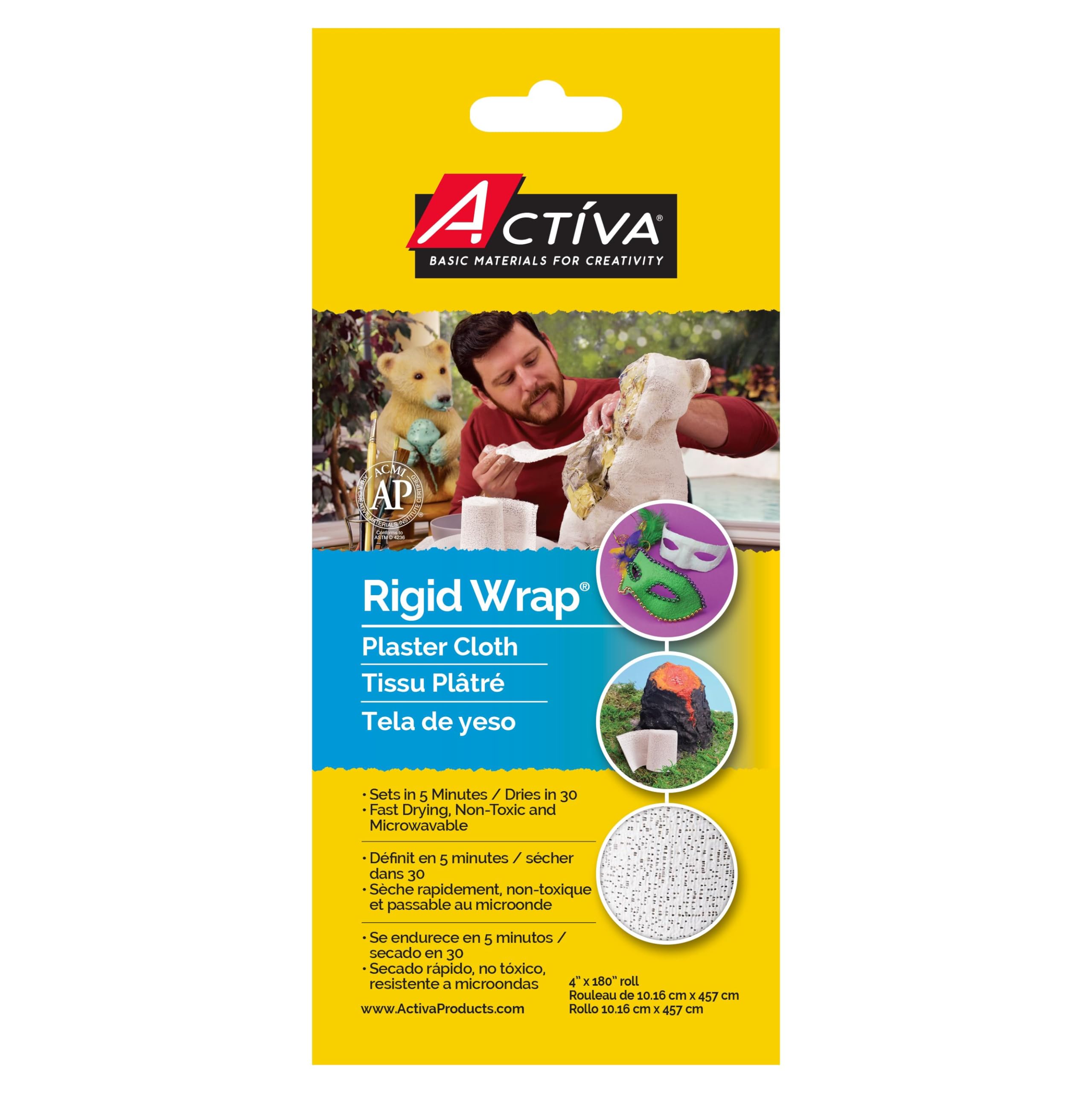 ACTIVA Rigid Wrap Plaster Cloth 4-inch x 180-inch, Cotton, Multicolor, 4 X 180 inches