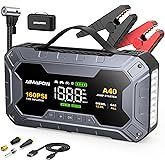 8000A 160PSI Jump Starter with Air Compressor, 12V Car Battery Jump Starter Power Bank(All Gas/12L Diesel), Car Starter with LED Flashlight, Force Start, Jump Pack with Jump Leads