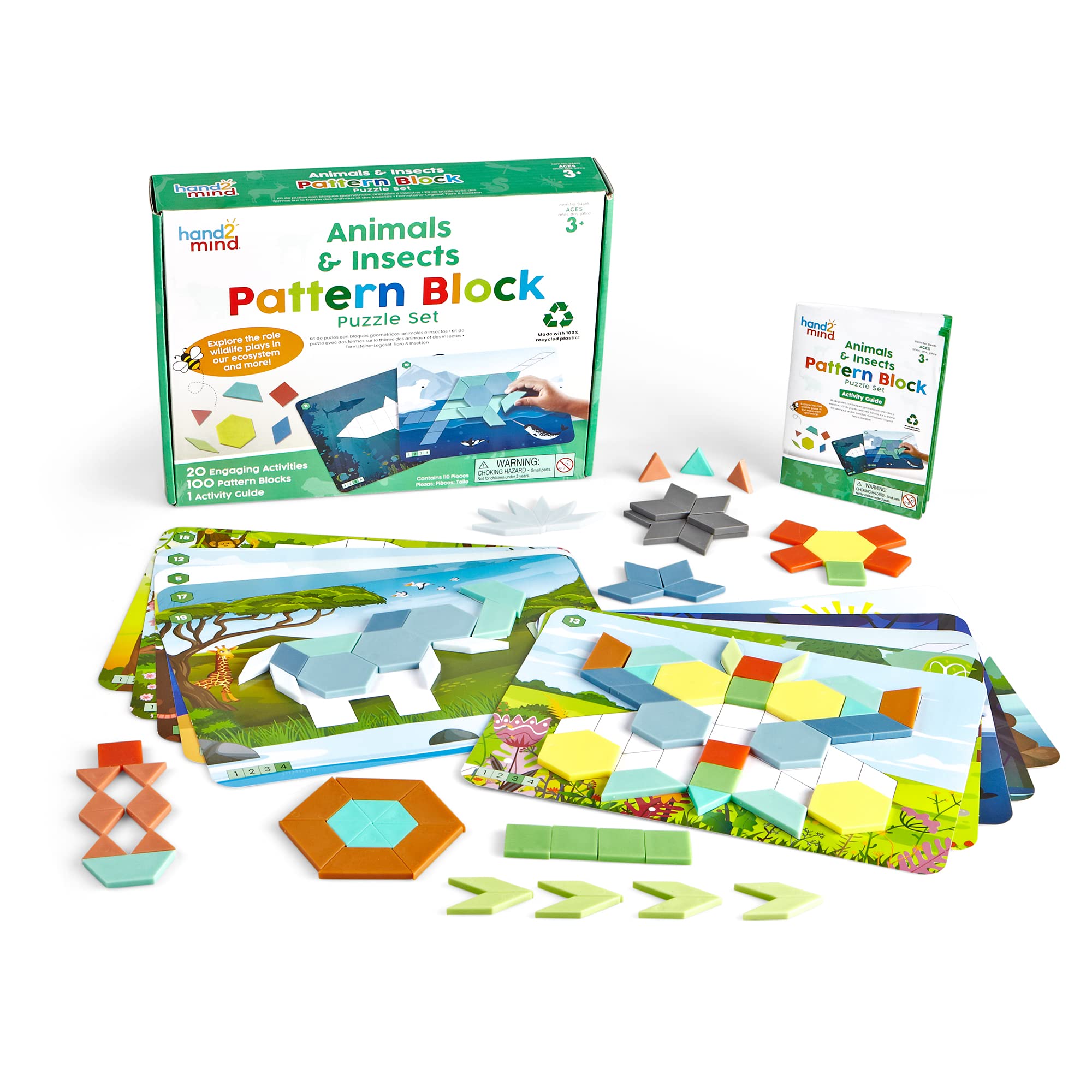 Learning Resources Animals & Insects Pattern Block Puzzle Set, Pattern Play, Shape Puzzle, Pattern Blocks Cards, maths Counters, Sorting Toy, Counting Toy, Preschool Activities, Ages 3+