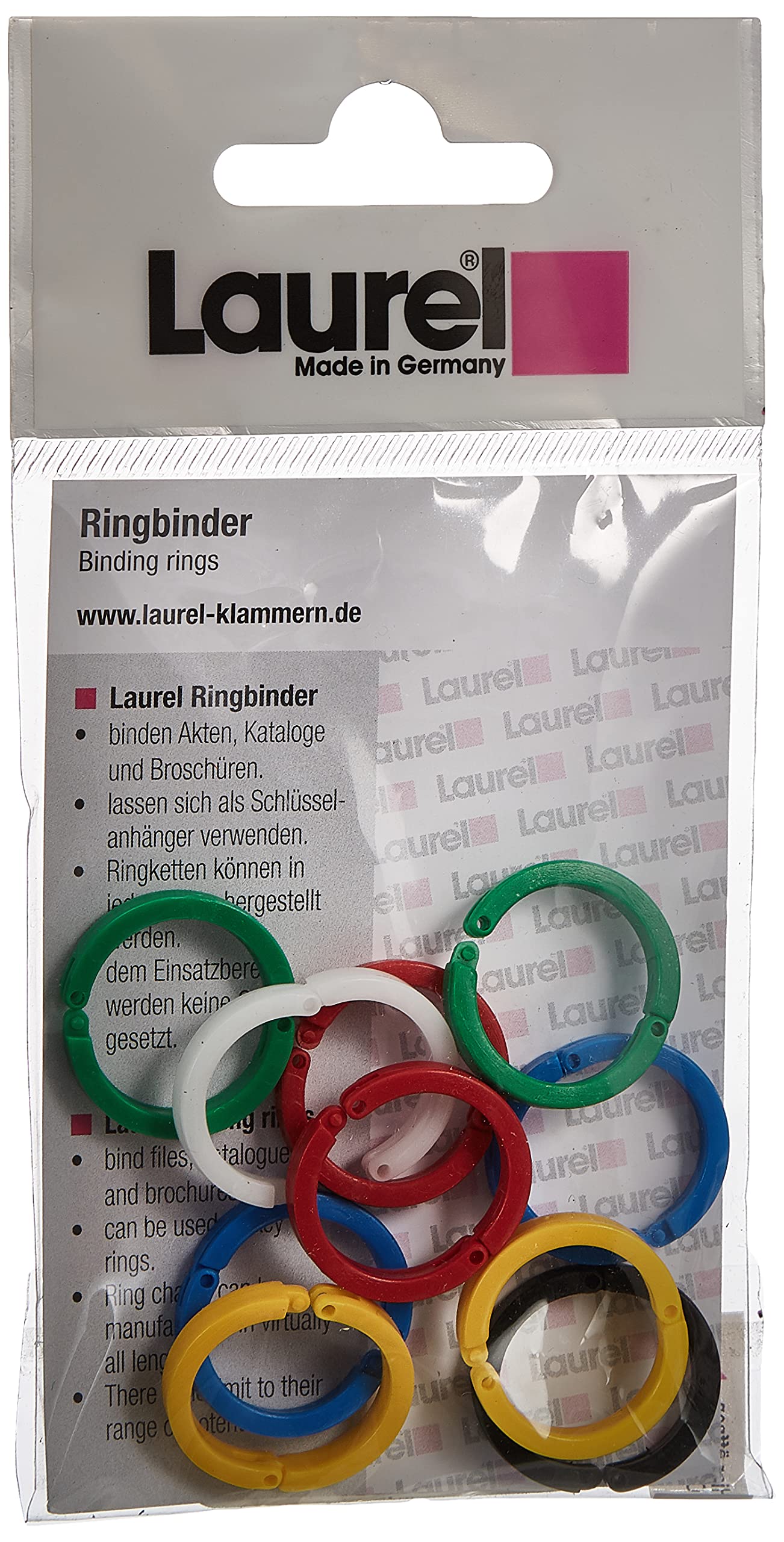 Laurel Binder Rings 23 x 4.2 x 23 mm Pack of 10 in Assorted Primary Colours