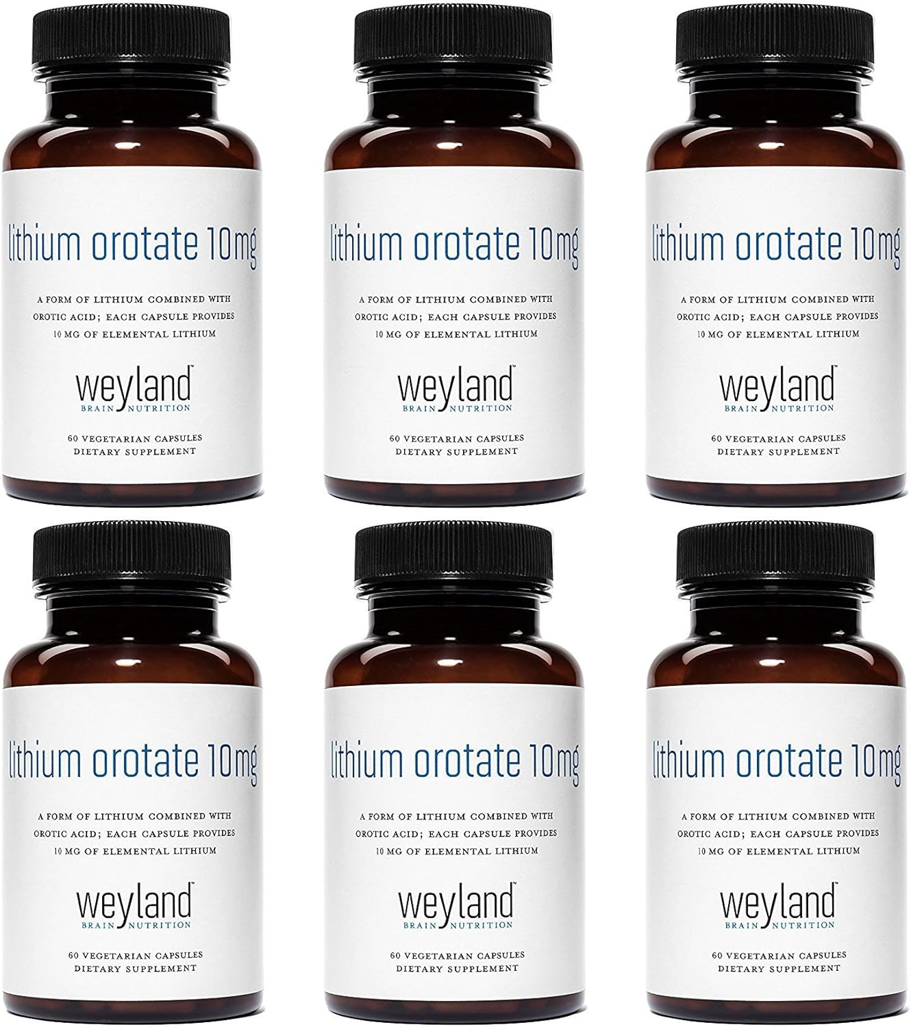 Weyland Brain Nutrition: Lithium Orotate 10mg (1 Bottle), 60 Vegetarian Capsules, Lithium Supplement Supports Healthy Mood, Behavior, Memory and Wellness: Health & Personal Care