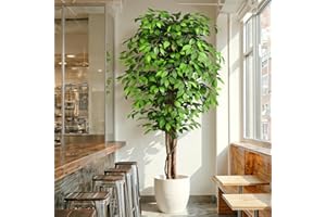 Keeplush 7ft Large Ficus Artificial Trees with Natural Curved Trunks, 84" Tall Lush Faux Tree for Home Decor Indoor, Green Li