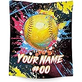 Personalized Softball Blanket - Warm Cozy Sports Throw Blankets for Girls - Custom Softball Theme Gifts for Team Players - 40x50 Inches Fleece Throw for Sofa Couch