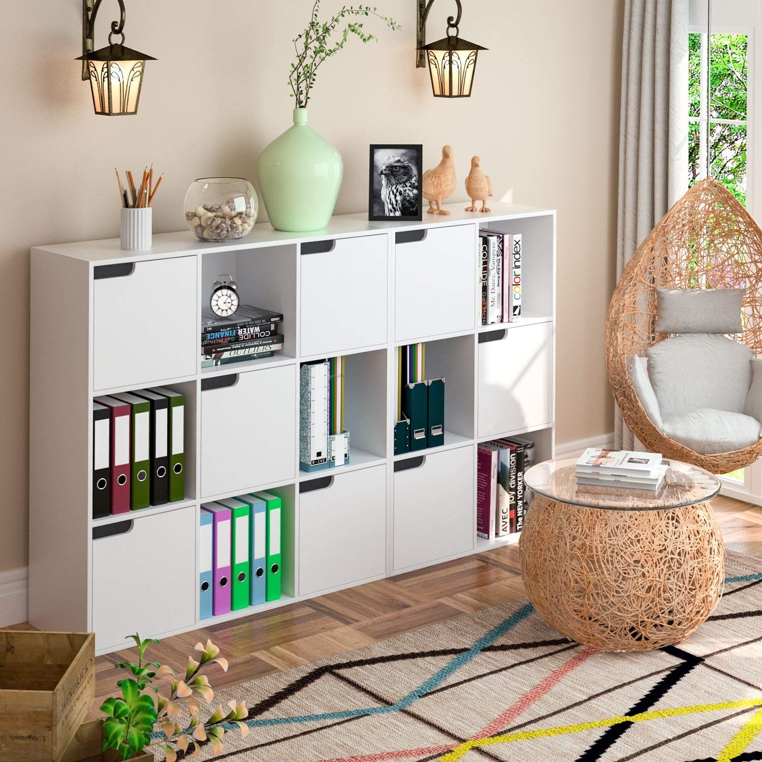 Libreria A Cubi 6/9 Ripiani Moderna - Armadietto Multiuso Bianco Per Camera E Soggiorno - Foto 6