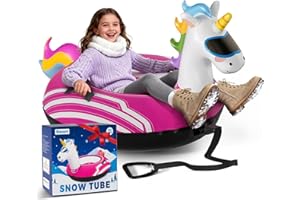 Raxurt Unicorn Inflatable Snow Tube Sled, 48'' Heavy Duty Snow Tubes for Sledding with Premium Canvas Cover for Kids Adults, Snow Sleds Winter Outdoor Fun Toys for Children Boys Girls