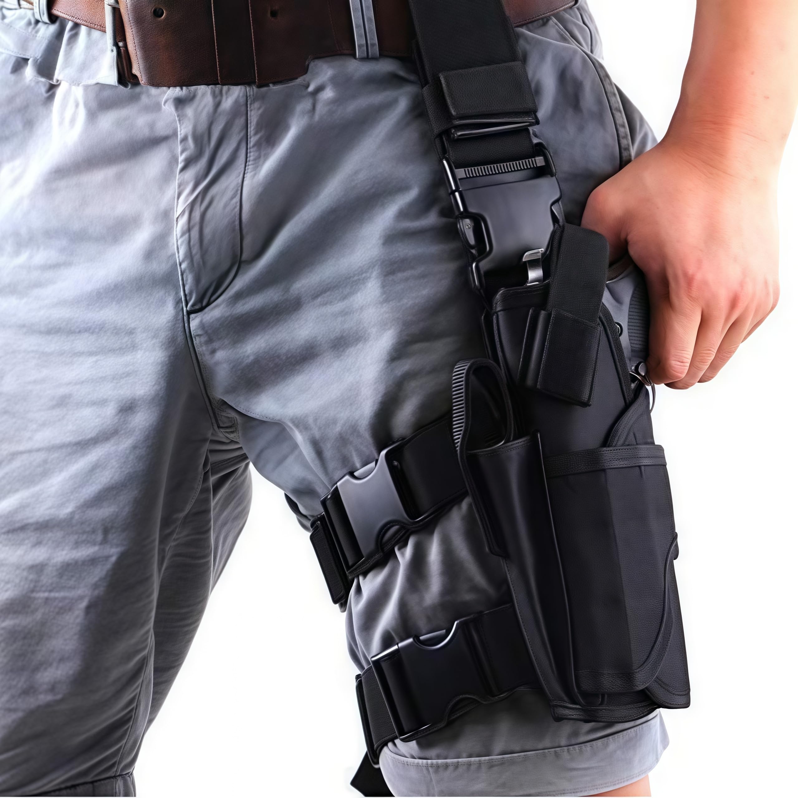Gexgune tactical left leg pistol holster with magazine pouch weapon holster for hunting, airsoft, military games, paintball, training or cosplay