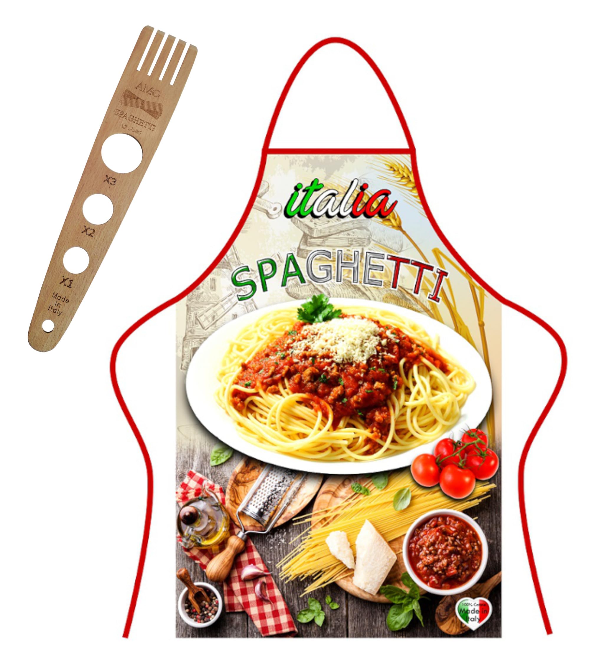 Generic Wooden Spaghetti Apron and Fork, Italian Products