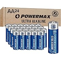 Powermax 24-Count Double AA Batteries, Ultra Long Lasting Alkaline Battery for Home and Office, 10-Year Shelf Life, Reclosabl