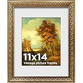 BSRHOME 11x14 Vintage Picture Frames,Antique Picture Frame with White Mat for 8x10 Picture,Gold Frame for Wall Decor,1 Pack Ornate Picture Frame,Gold