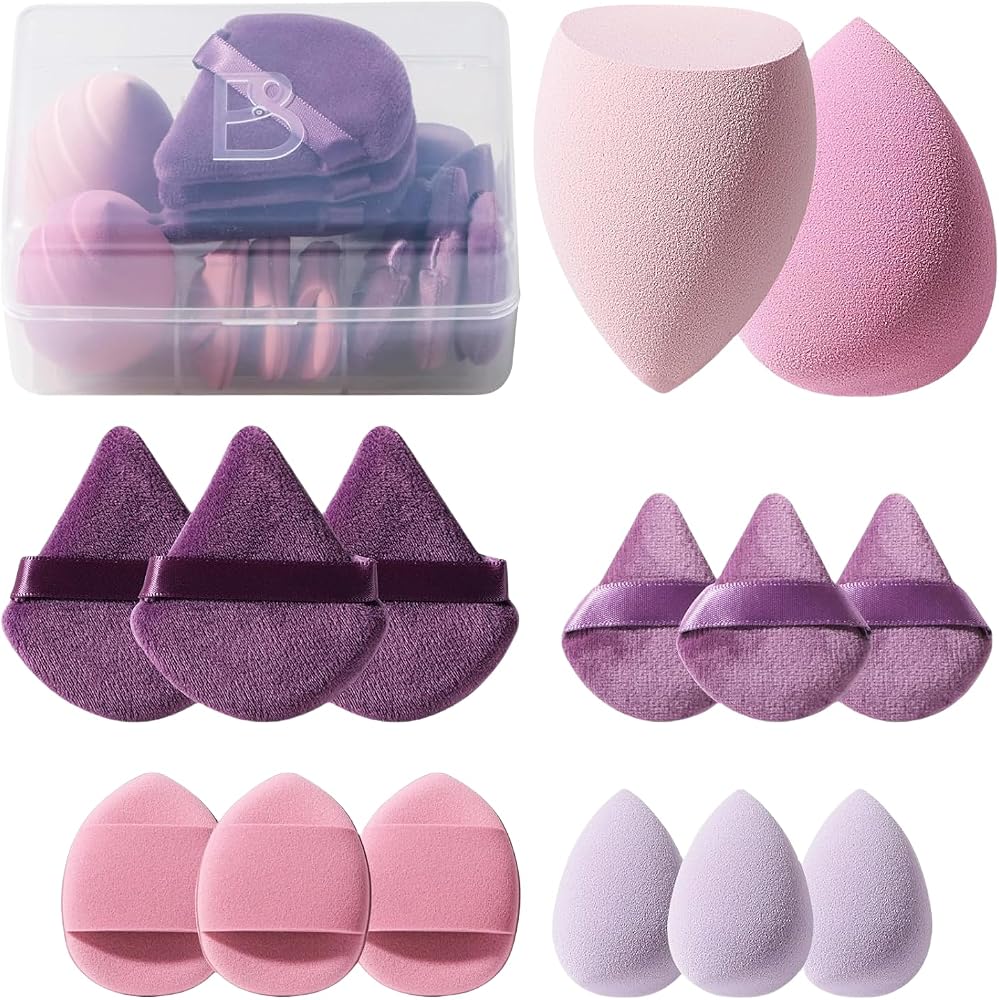 Makeup Sponge Set BS-MALL Triangle Puff 14PCS Non-Latex Beauty Blender Sponges with Travel Case, Soft Makeup Puff for Foundat