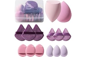 Makeup Sponge Set BS-MALL Triangle Puff 14 Pcs for Liquid, Cream, and Powder, Multi-colored Makeup Sponges and Mini Sponge with Case (A-Purple)