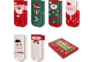 October Elf Christmas Fuzzy Socks for Kids Plush Cartoon Non Slip Slipper Winter Warm Fleece Socks with Gift Box Pack of 6