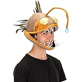 Light-Up Angler Fish Jawesome Costume Hat for Adults - Faux Suede Hat with Fins and Teeth, Adjustable Fit