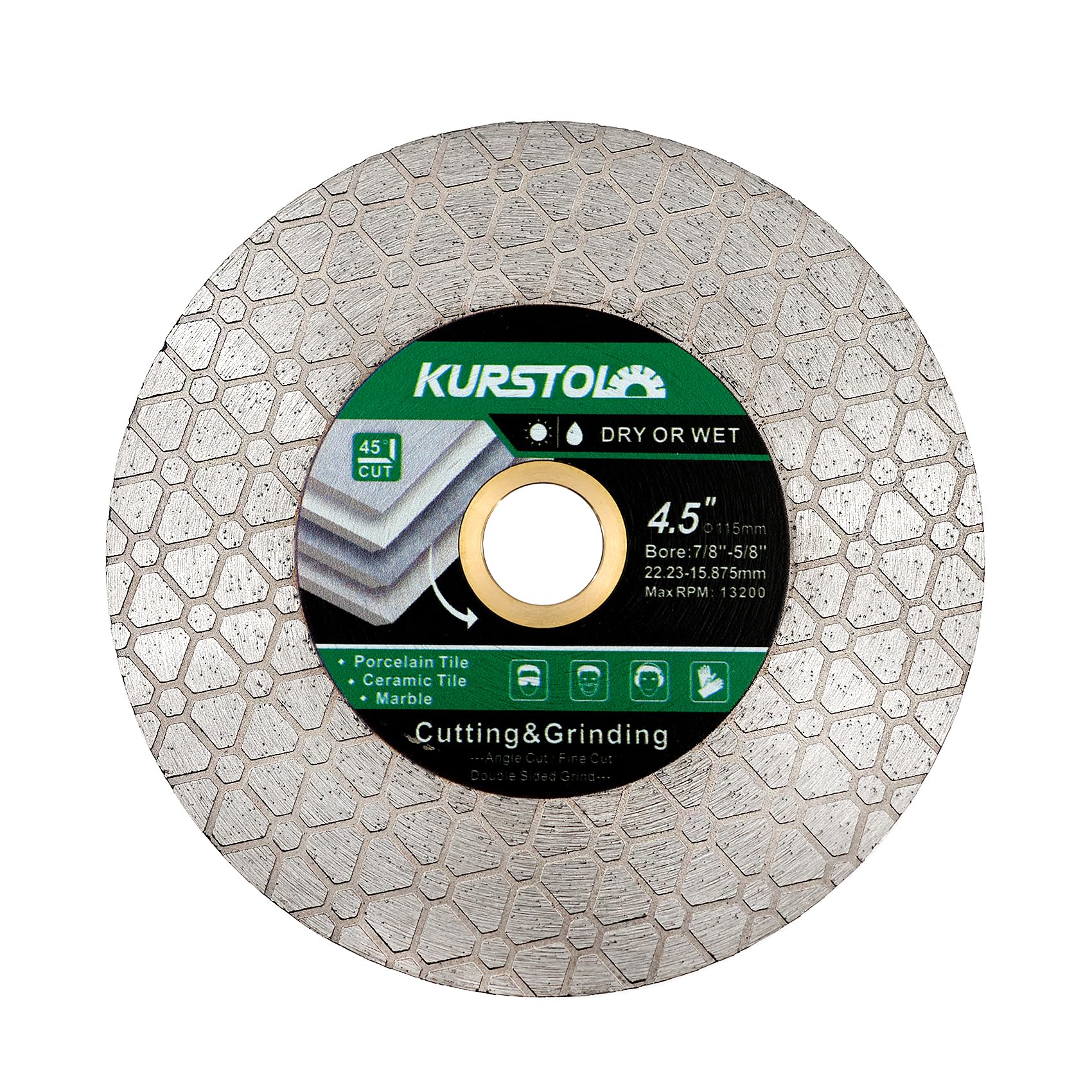 KURSTOL Diamond Cutting Disc - 4.5"/115mm Dual-Purpose Tile Diamond Saw Blade,Angel Grinder Blade Arbor 7/8"-5/8" for Cutting and Grinding Ceramic Tiles,Porcelain,Granite,Marble