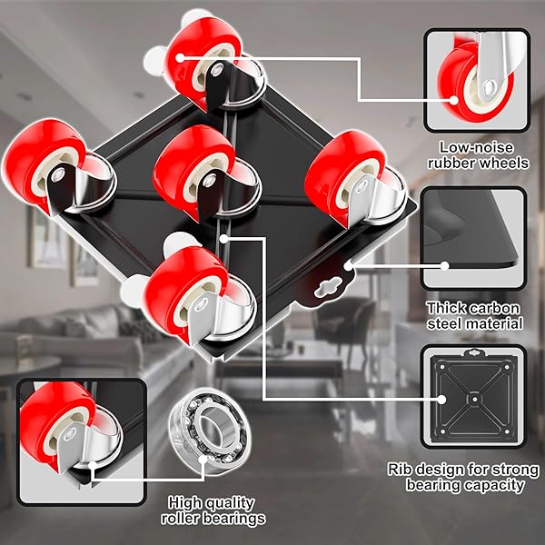 QENOVO FURNITURE DOLLY SET 5 WHEELS HEAVY DUTY, FURNITURE MOVERS WITH SILENT RUBBER WHEELS, 360° ROTATION WITH BRAKE, 1400LBS LOAD CAPACITY, FURNITURE LIFTER FOR EASY MOVING LARGE FURNITURE.