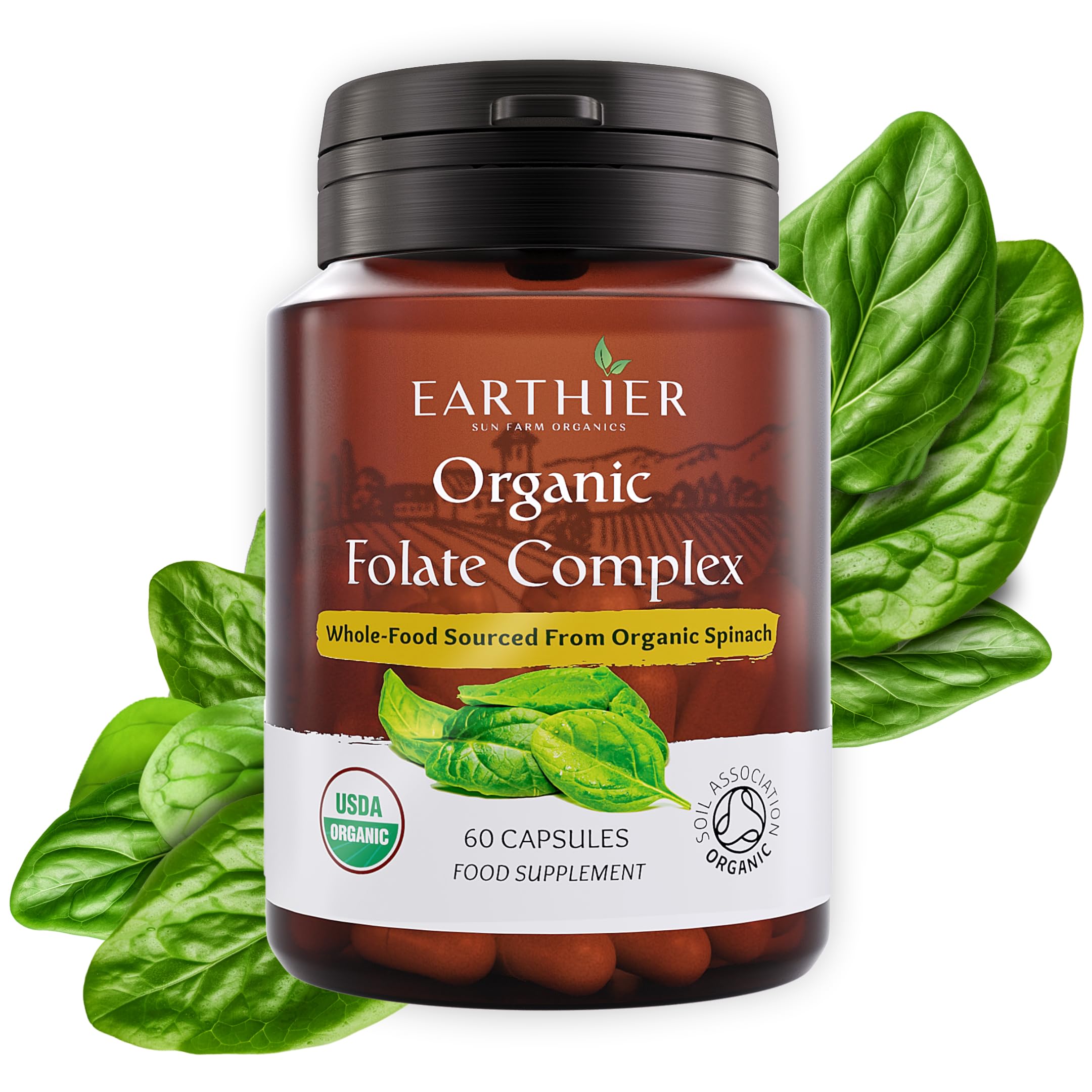 Organic Folate 100% Plant Based from Whole Foods - Certified Organic by Soil Association - 2 Month Supply – Vegan