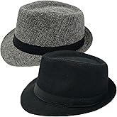 2 Pack Short Brim Fedora Classic 20s Trilby Panama Hats Summer Travel Cap for Men Women