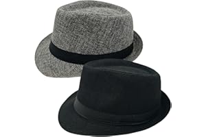 LUSENME 2 Pack Short Brim Fedora Classic 20s Trilby Panama Hats Summer Travel Cap for Men Women