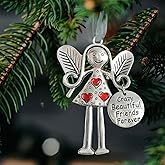 1 Piece Angel Friendship Ornaments Gift, Best Friend Angle Ornaments New Year Christmas Birthday Gift for Women Female Friend with Velvet Drawstring Bag