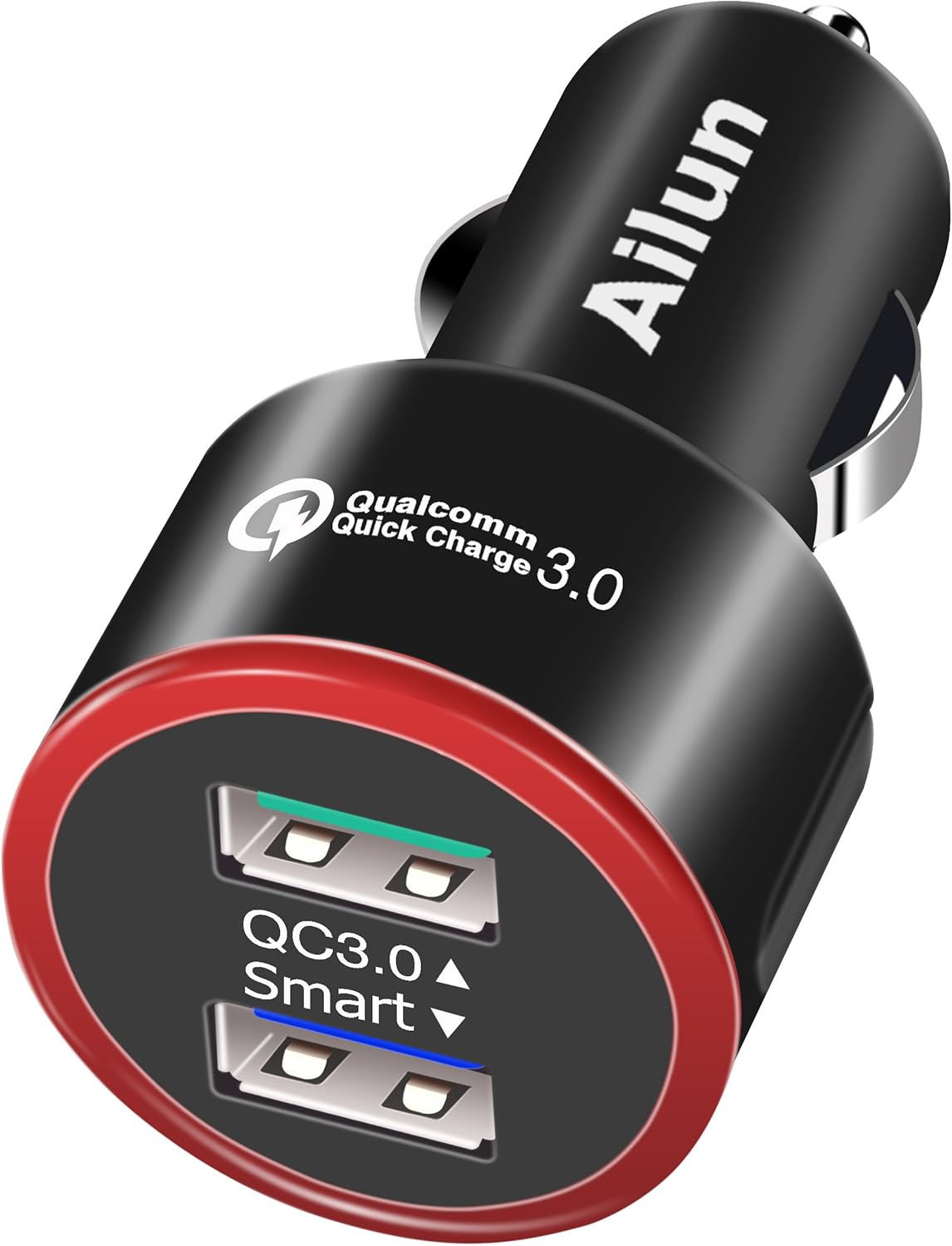 Ailun Fast Car Charger,Qualcomm Quick Charge 3.0 Adapter,Dual USB Port 35W,for Mobile Device,Compatible iPhone X 8 8 Plus 7 7 Plus,6 6s,6s Plus,SE 5s,Galaxy S9 S9+ S8 S8+ S7,S6,Note 9 8 5 4[Red Light]