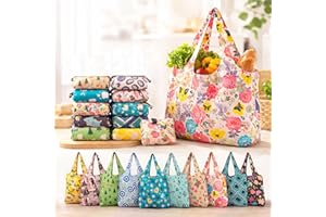 10PCS Reusable Floral Grocery Bags, Foldable Design Shopping Bag, Lightweight and Durable Polyester Tote for Women Men Gifts 