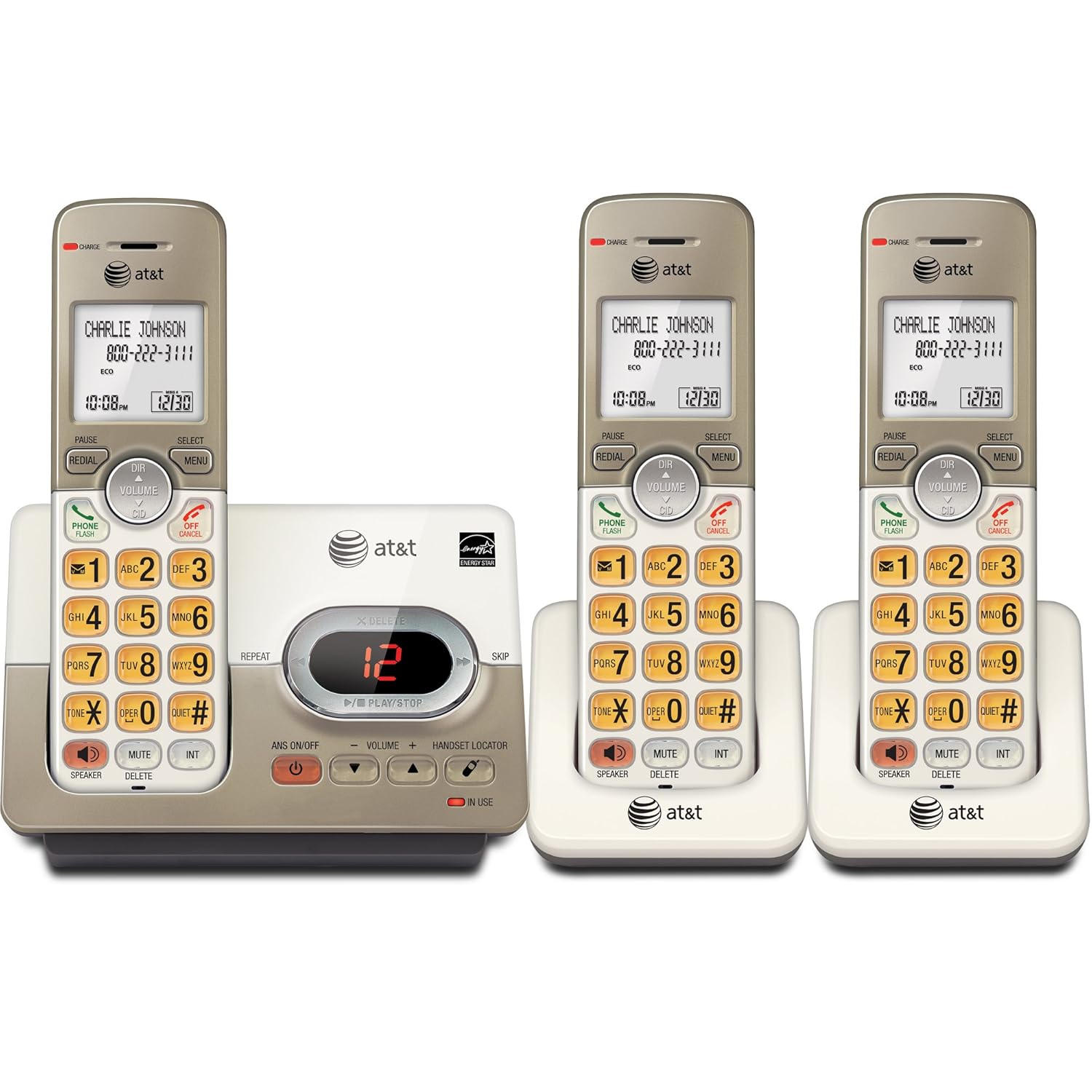 Amazon.com : AT&T EL52200 2-Handset DECT 6.0 Cordless Phone with Digital  Answering System and Caller ID, Handset Speakerphone, Wall-Mountable,  Silver/Black ...