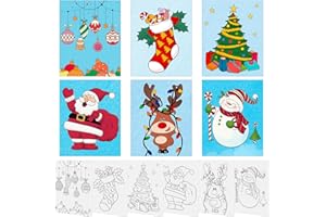 COCHIE 6 Pack 8x10 Inches Christmas Theme Pre Drawn Canvas to Paint, Pre-Printed Canvas for Ladies Sip and Paint Party Favor, Pre Sketched Canvases for Painting for Adults