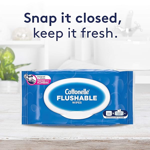 COTTONELLE FLUSHABLE WET WIPES FOR ADULTS, 1 FLIP-TOP PACK, 42 WIPES, ALCOHOL-FREE, PLASTIC FREE