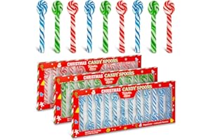 TWINKLE BITES 48 Pack Christmas Candy Cane Spoon – Individually Wrapped Peppermint Flavor, Red, Gree, Blue Colors – Hot Chocolate, Tea, Coffee Stirrers – Bulk Candy Great Use For Stocking Suffers, Classroom Partys, Party Favors