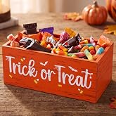 Sintuff Halloween Wooden Candy Bowl Trick or Treat Dish Large Wooden Bucket | Wood Pumpkin Candy Basket, Trick or Treat Halloween Serving Tray, Candy Snack Holder, Halloween Porch Front Door Table Decor