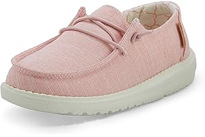 HEYDUDE Hey Dude Girl's Wendy Youth Linen Grey Multiple | Girl’s Shoes | Girl’s Lace Up Loafers | Comfortable & Light-Weight